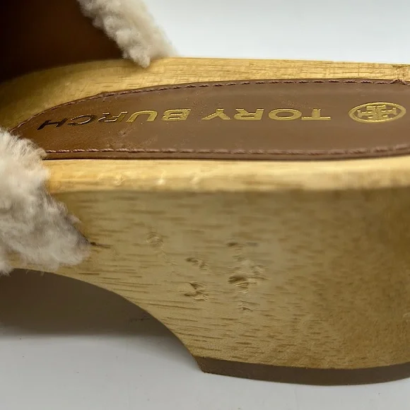 Tory Burch Authentic Rare Wooden Sheep Fur Fuzzy Sandals Clog Shoes **Size 8** - Picture 5 of 9